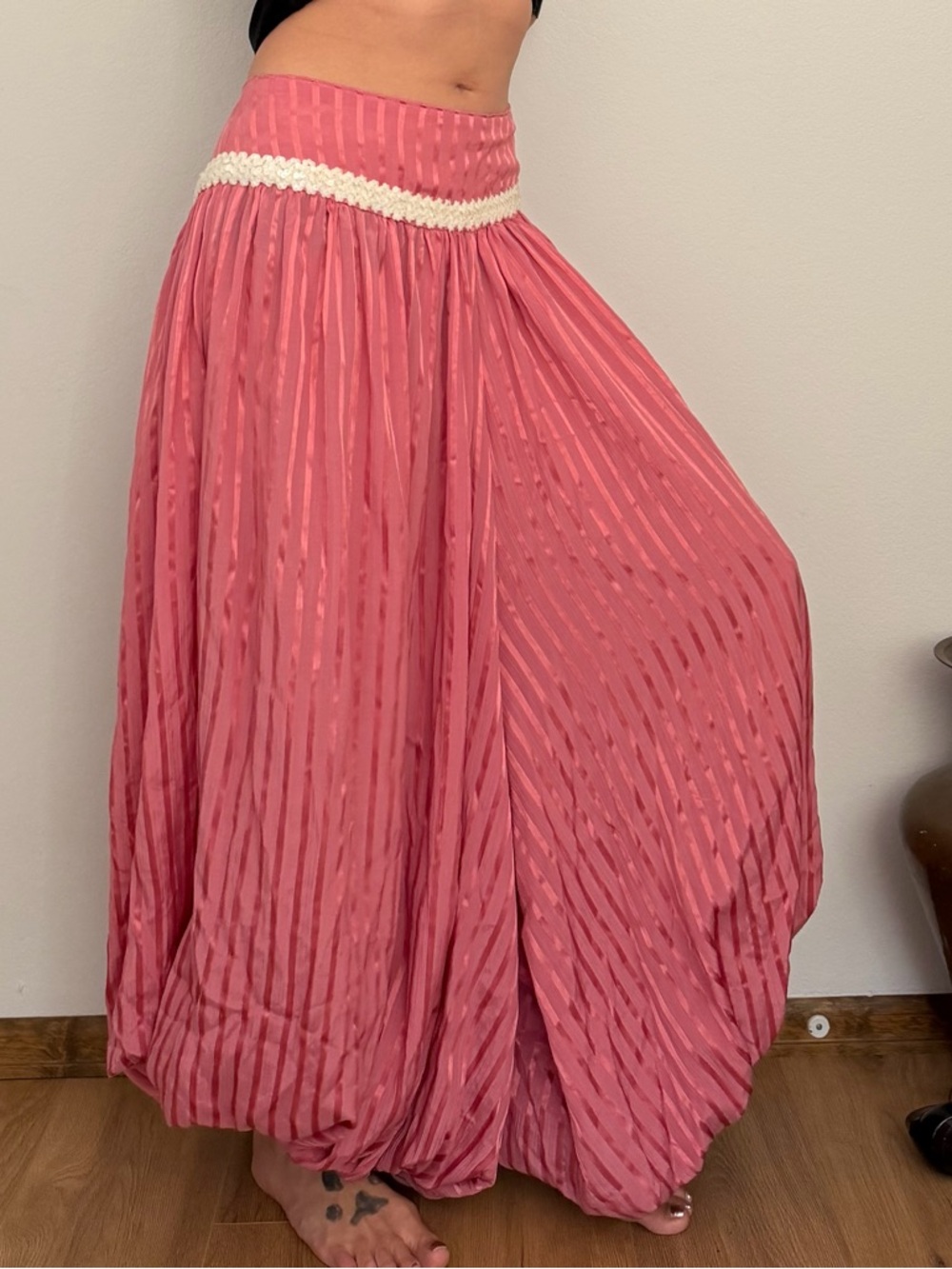 Vintage Wide Leg Pleated Palazzo Pants with White Sequin Waist Costume Circus - Picture 5 of 16